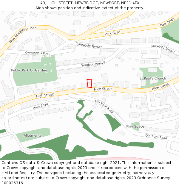 49, HIGH STREET, NEWBRIDGE, NEWPORT, NP11 4FX: Location map and indicative extent of plot