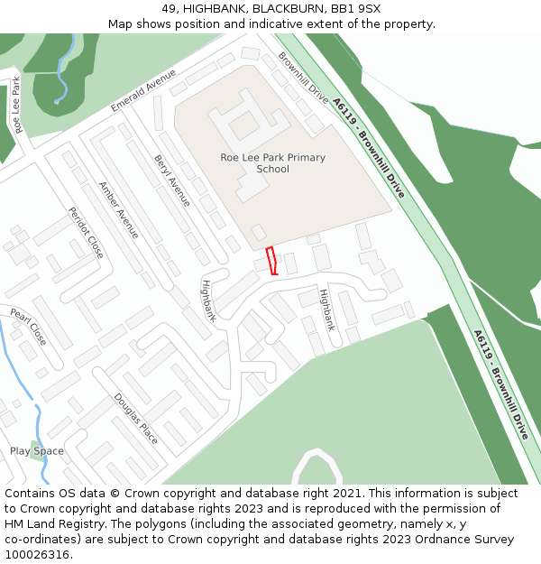 49, HIGHBANK, BLACKBURN, BB1 9SX: Location map and indicative extent of plot