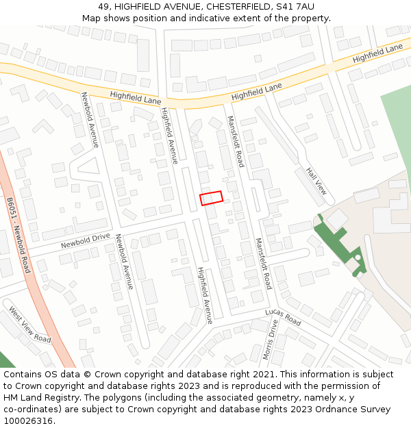 49, HIGHFIELD AVENUE, CHESTERFIELD, S41 7AU: Location map and indicative extent of plot