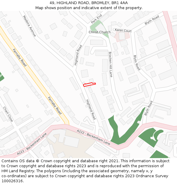 49, HIGHLAND ROAD, BROMLEY, BR1 4AA: Location map and indicative extent of plot