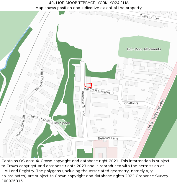 49, HOB MOOR TERRACE, YORK, YO24 1HA: Location map and indicative extent of plot