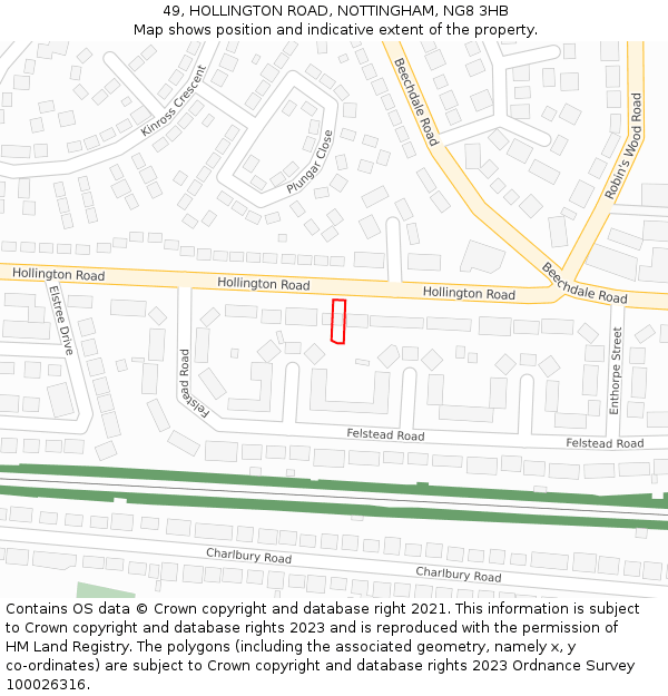 49, HOLLINGTON ROAD, NOTTINGHAM, NG8 3HB: Location map and indicative extent of plot
