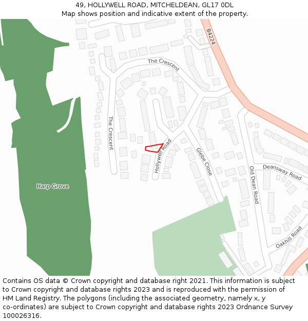 49, HOLLYWELL ROAD, MITCHELDEAN, GL17 0DL: Location map and indicative extent of plot
