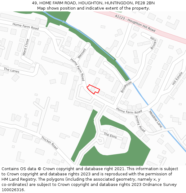 49, HOME FARM ROAD, HOUGHTON, HUNTINGDON, PE28 2BN: Location map and indicative extent of plot