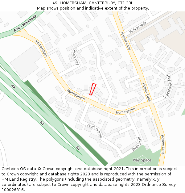 49, HOMERSHAM, CANTERBURY, CT1 3RL: Location map and indicative extent of plot