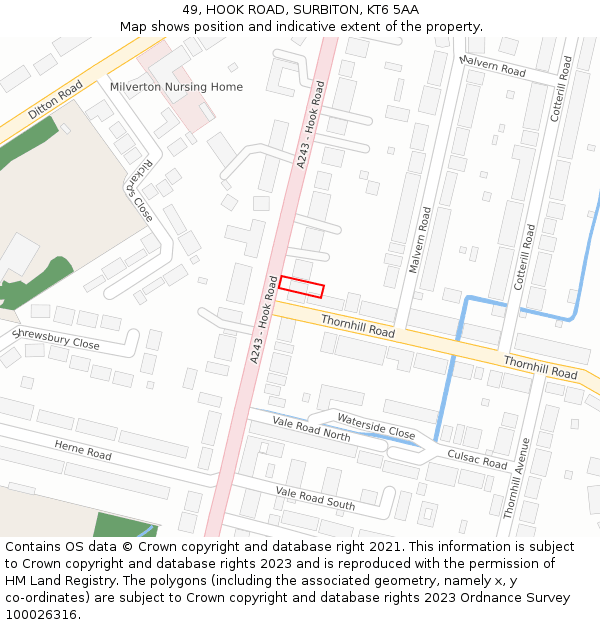 49, HOOK ROAD, SURBITON, KT6 5AA: Location map and indicative extent of plot
