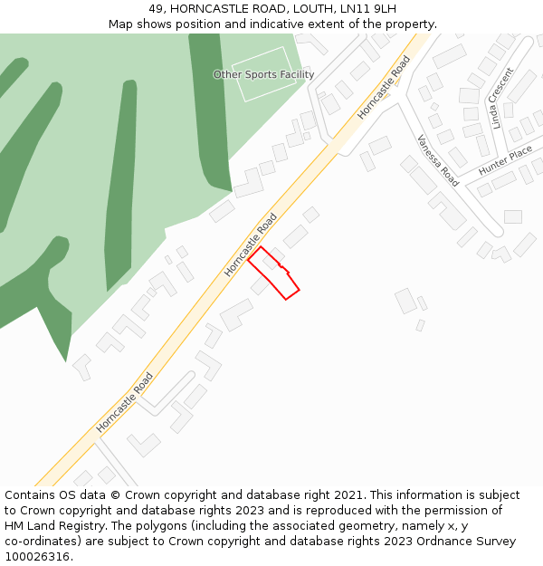 49, HORNCASTLE ROAD, LOUTH, LN11 9LH: Location map and indicative extent of plot