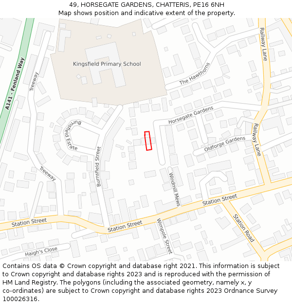 49, HORSEGATE GARDENS, CHATTERIS, PE16 6NH: Location map and indicative extent of plot