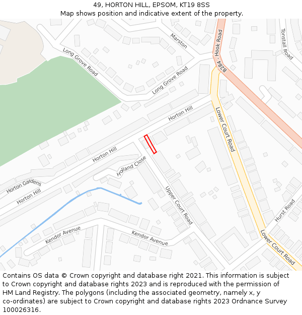 49, HORTON HILL, EPSOM, KT19 8SS: Location map and indicative extent of plot