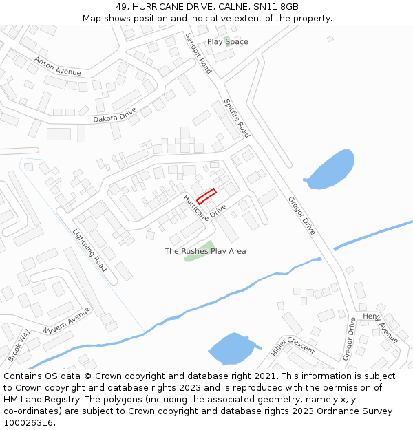 49, HURRICANE DRIVE, CALNE, SN11 8GB: Location map and indicative extent of plot