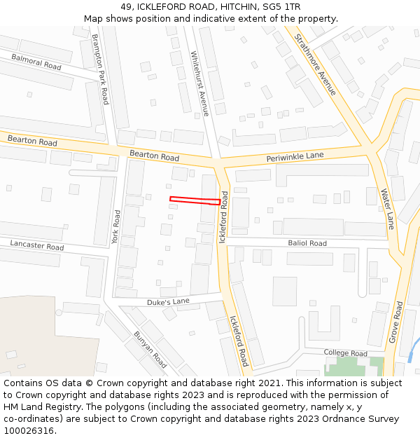 49, ICKLEFORD ROAD, HITCHIN, SG5 1TR: Location map and indicative extent of plot