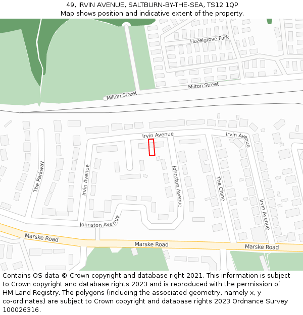 49, IRVIN AVENUE, SALTBURN-BY-THE-SEA, TS12 1QP: Location map and indicative extent of plot