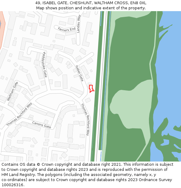 49, ISABEL GATE, CHESHUNT, WALTHAM CROSS, EN8 0XL: Location map and indicative extent of plot