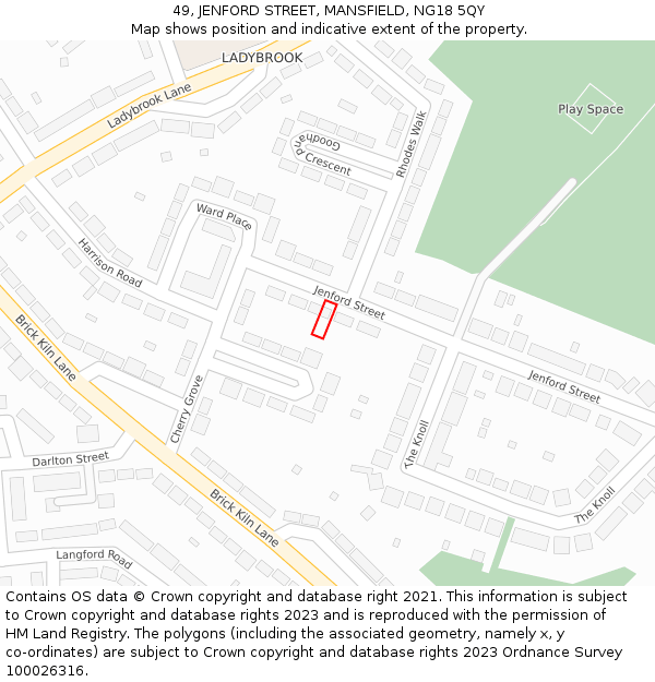 49, JENFORD STREET, MANSFIELD, NG18 5QY: Location map and indicative extent of plot
