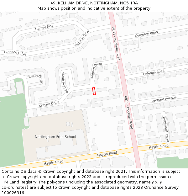 49, KELHAM DRIVE, NOTTINGHAM, NG5 1RA: Location map and indicative extent of plot