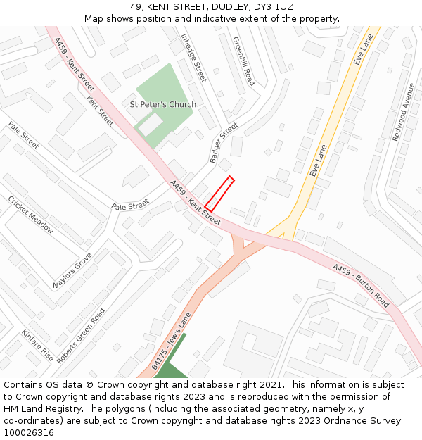 49, KENT STREET, DUDLEY, DY3 1UZ: Location map and indicative extent of plot