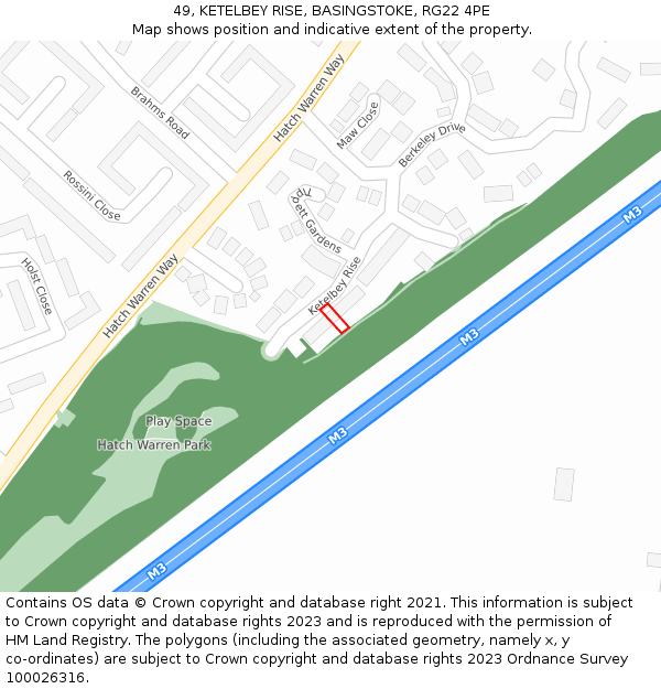 49, KETELBEY RISE, BASINGSTOKE, RG22 4PE: Location map and indicative extent of plot