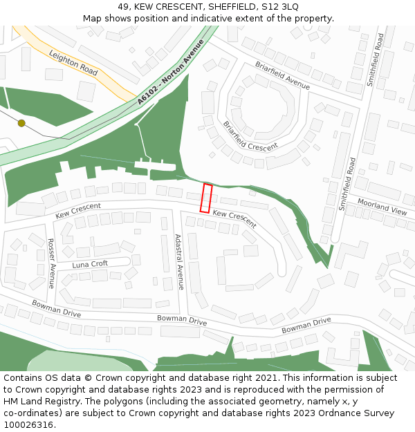 49, KEW CRESCENT, SHEFFIELD, S12 3LQ: Location map and indicative extent of plot