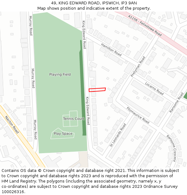 49, KING EDWARD ROAD, IPSWICH, IP3 9AN: Location map and indicative extent of plot