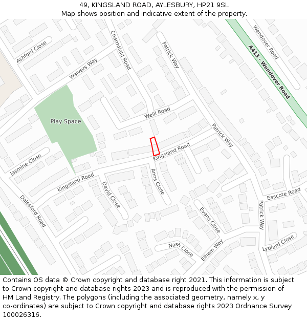 49, KINGSLAND ROAD, AYLESBURY, HP21 9SL: Location map and indicative extent of plot