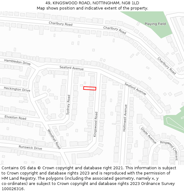 49, KINGSWOOD ROAD, NOTTINGHAM, NG8 1LD: Location map and indicative extent of plot