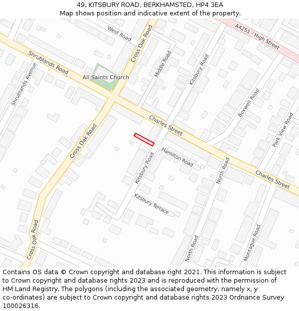 49, KITSBURY ROAD, BERKHAMSTED, HP4 3EA: Location map and indicative extent of plot