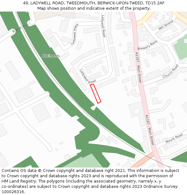 49, LADYWELL ROAD, TWEEDMOUTH, BERWICK-UPON-TWEED, TD15 2AF: Location map and indicative extent of plot