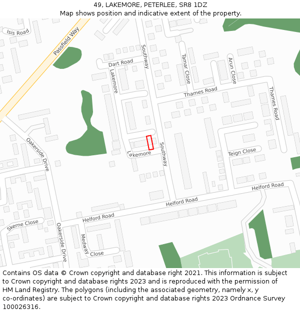 49, LAKEMORE, PETERLEE, SR8 1DZ: Location map and indicative extent of plot