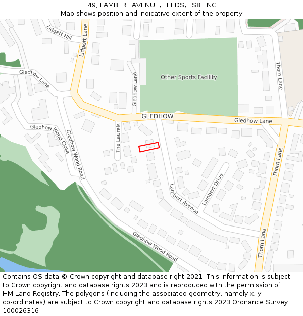 49, LAMBERT AVENUE, LEEDS, LS8 1NG: Location map and indicative extent of plot