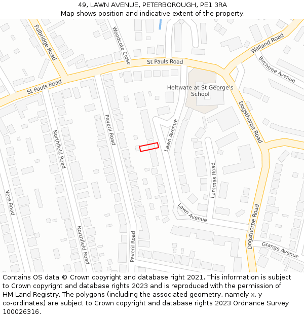 49, LAWN AVENUE, PETERBOROUGH, PE1 3RA: Location map and indicative extent of plot