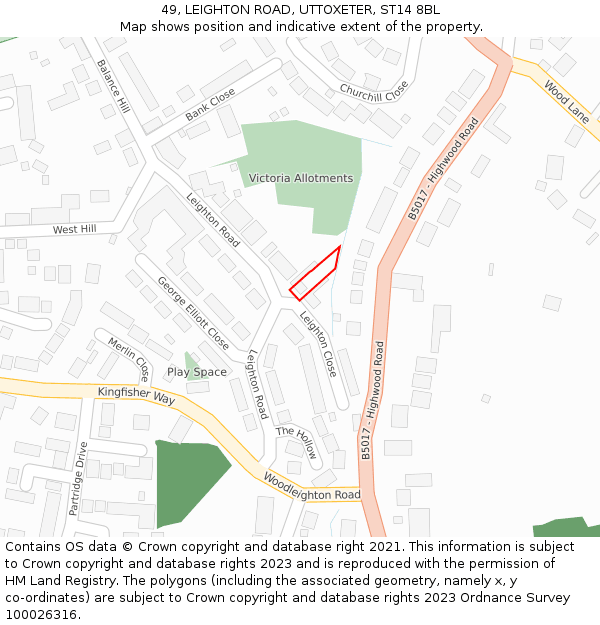 49, LEIGHTON ROAD, UTTOXETER, ST14 8BL: Location map and indicative extent of plot