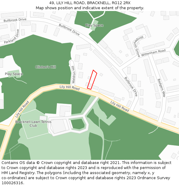 49, LILY HILL ROAD, BRACKNELL, RG12 2RX: Location map and indicative extent of plot