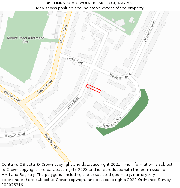 49, LINKS ROAD, WOLVERHAMPTON, WV4 5RF: Location map and indicative extent of plot