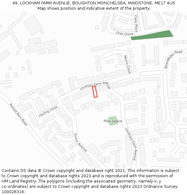 49, LOCKHAM FARM AVENUE, BOUGHTON MONCHELSEA, MAIDSTONE, ME17 4US: Location map and indicative extent of plot
