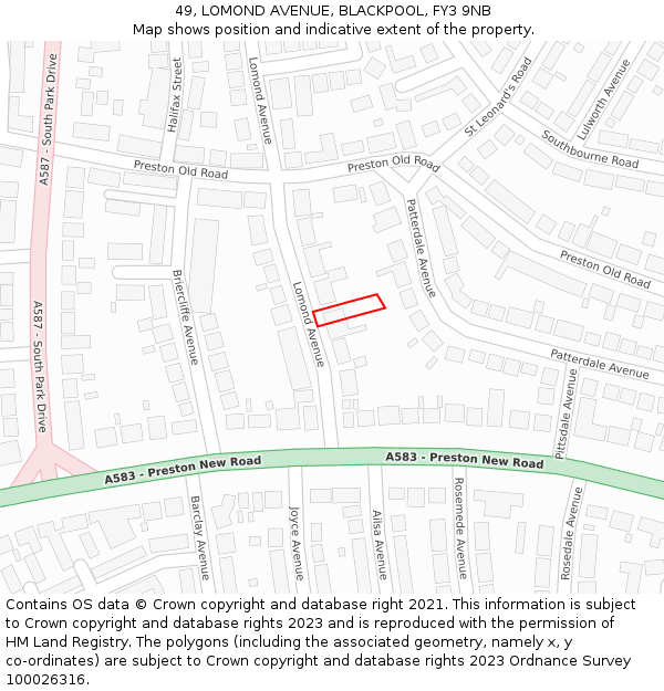 49, LOMOND AVENUE, BLACKPOOL, FY3 9NB: Location map and indicative extent of plot