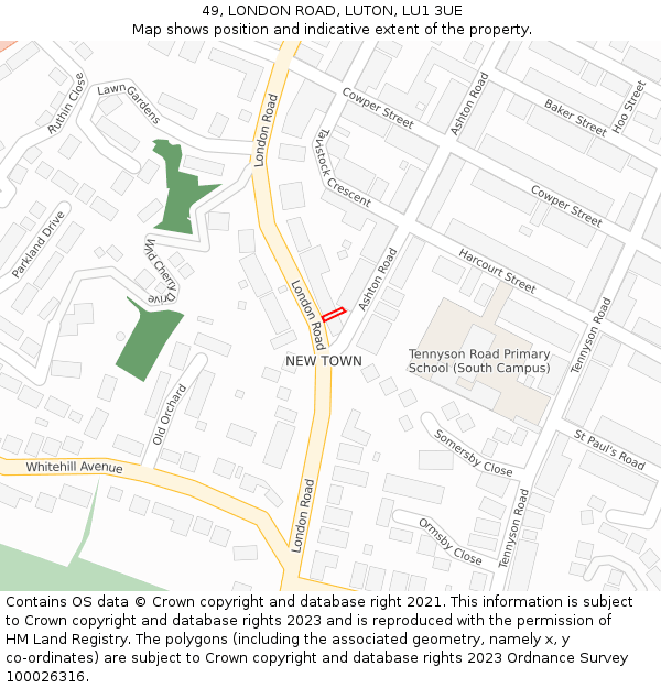 49, LONDON ROAD, LUTON, LU1 3UE: Location map and indicative extent of plot