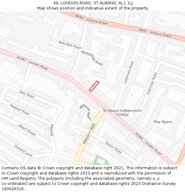 49, LONDON ROAD, ST ALBANS, AL1 1LJ: Location map and indicative extent of plot