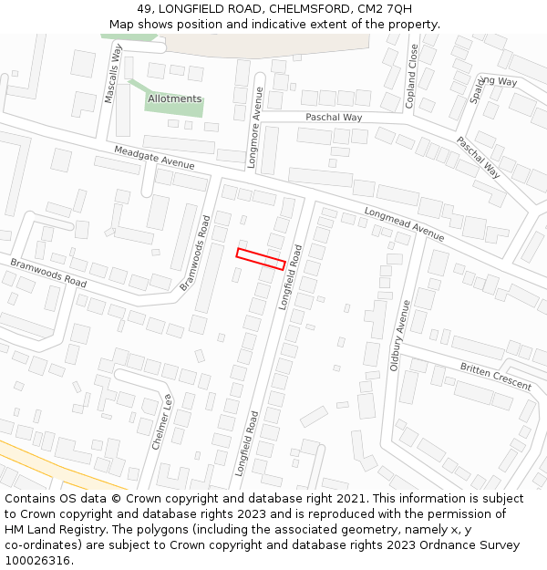 49, LONGFIELD ROAD, CHELMSFORD, CM2 7QH: Location map and indicative extent of plot