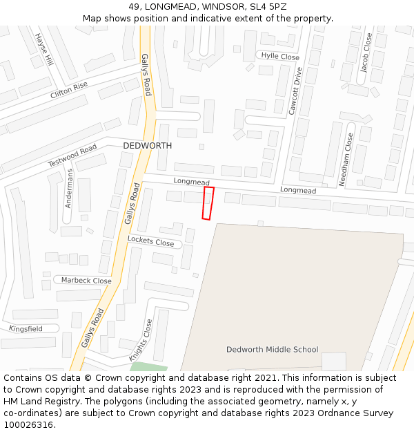 49, LONGMEAD, WINDSOR, SL4 5PZ: Location map and indicative extent of plot