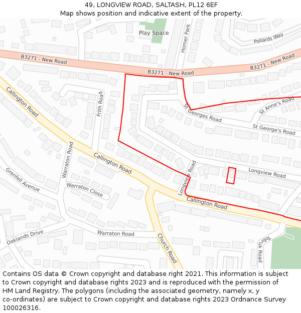 49, LONGVIEW ROAD, SALTASH, PL12 6EF: Location map and indicative extent of plot