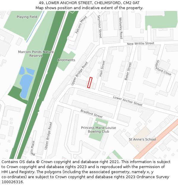 49, LOWER ANCHOR STREET, CHELMSFORD, CM2 0AT: Location map and indicative extent of plot