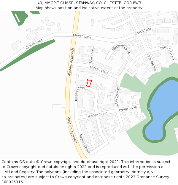 49, MAGPIE CHASE, STANWAY, COLCHESTER, CO3 8WB: Location map and indicative extent of plot