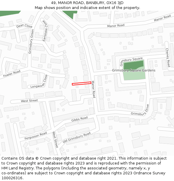 49, MANOR ROAD, BANBURY, OX16 3JD: Location map and indicative extent of plot