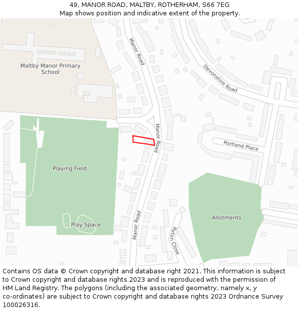 49, MANOR ROAD, MALTBY, ROTHERHAM, S66 7EG: Location map and indicative extent of plot
