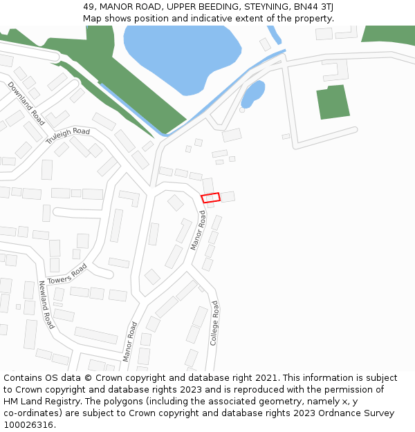 49, MANOR ROAD, UPPER BEEDING, STEYNING, BN44 3TJ: Location map and indicative extent of plot
