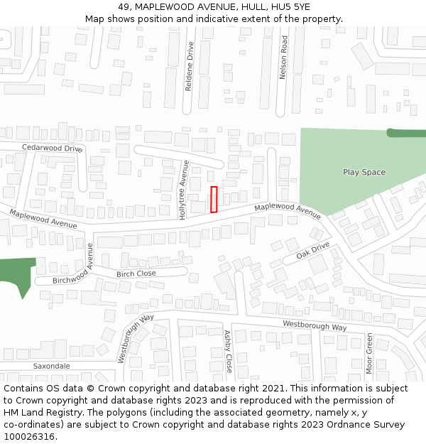 49, MAPLEWOOD AVENUE, HULL, HU5 5YE: Location map and indicative extent of plot