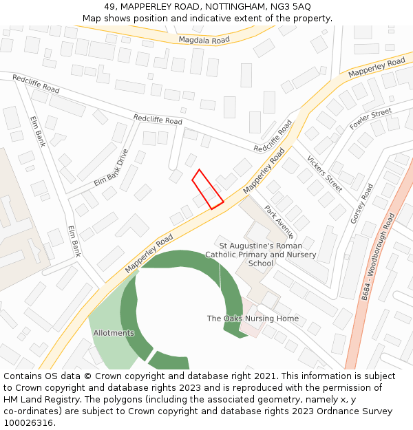 49, MAPPERLEY ROAD, NOTTINGHAM, NG3 5AQ: Location map and indicative extent of plot
