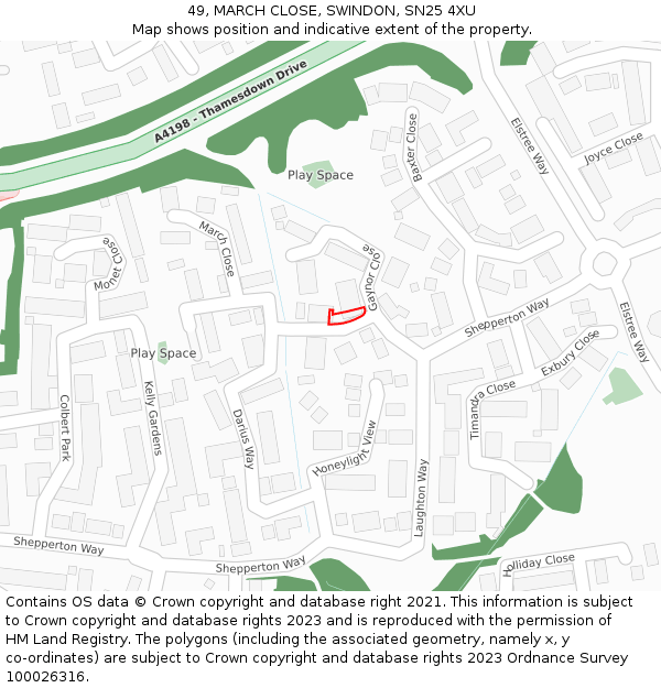 49, MARCH CLOSE, SWINDON, SN25 4XU: Location map and indicative extent of plot