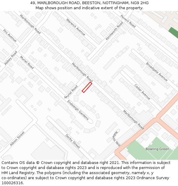 49, MARLBOROUGH ROAD, BEESTON, NOTTINGHAM, NG9 2HG: Location map and indicative extent of plot