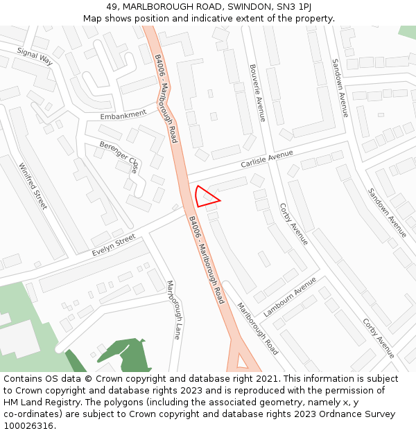 49, MARLBOROUGH ROAD, SWINDON, SN3 1PJ: Location map and indicative extent of plot